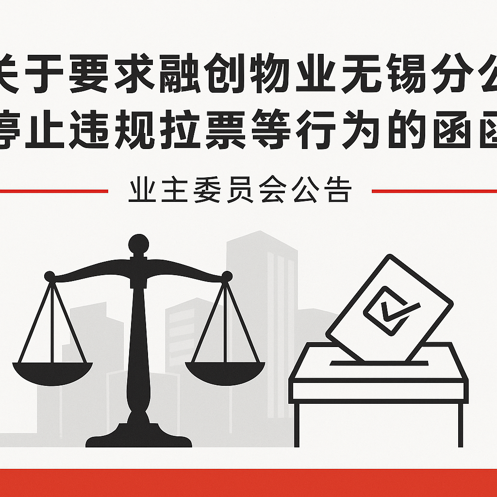 关于要求融创物业无锡分公司停止违规拉票等行为的函